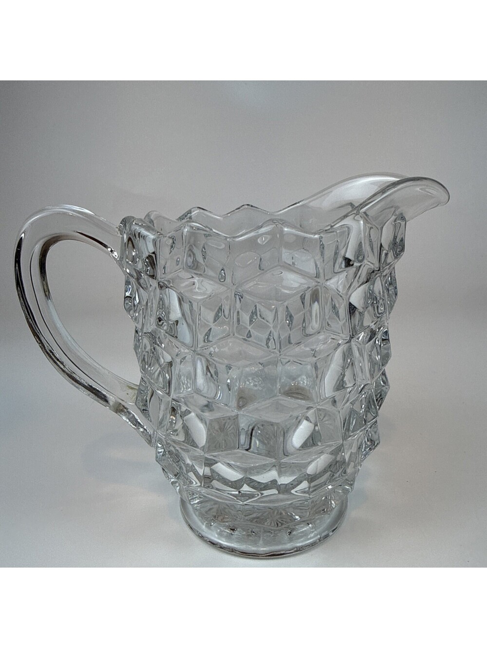 Vintage Fostoria American Clear Glass Pitcher 3D Cubist Block Pattern Water Jug